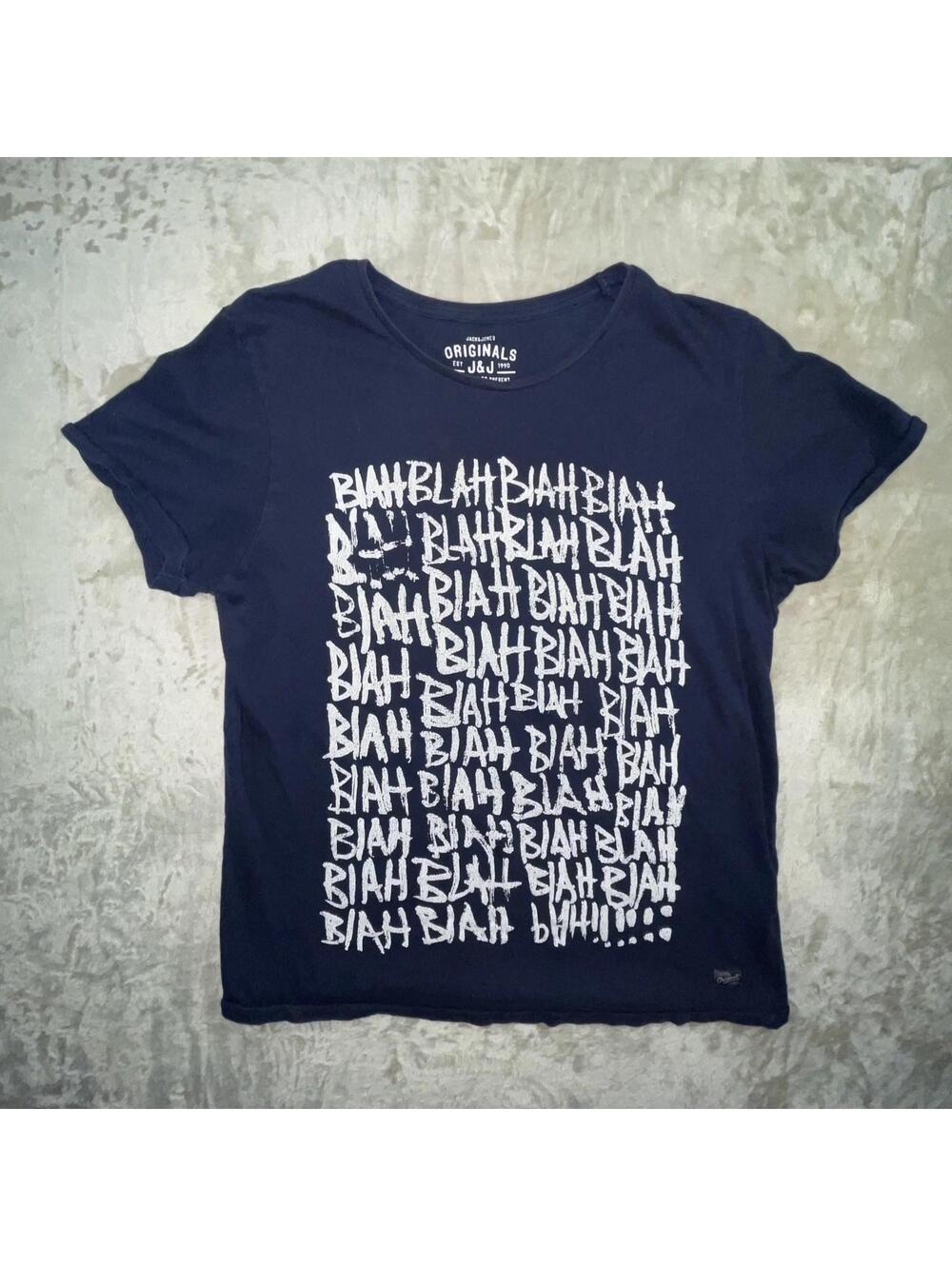 Jack & Jones Originals “BLAH” T-Shirt Men’s Size MEDIUM Navy Blue